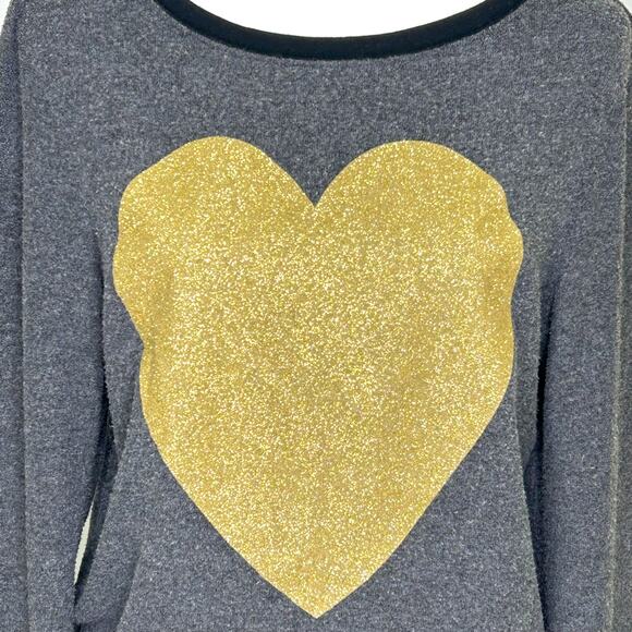 Wildfox Gray Fleece Gold Sparkle Heart Long Sleeve Top - Picture 2 of 7